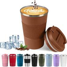2025YINBAOGE Insulated Travel Coffee Mug, Spill & Leak Proof, Portable To Go Camping Stainless Steel Coffee Tumbler, Reusable Thermal Coffee Cup With Lid For Hot & Cold Drinks (Black, 12 OZ) - 棕色 - 查看 12