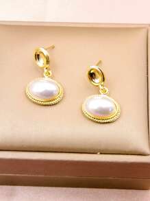 1 Pair Luxury Vintage Oval Shaped Earrings, Suitable For Daily Wear