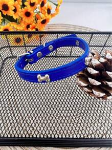 1pc Bone Metal Decor Pet Collar, PU Collar, Necklace, Adjustable Candy Color Won't Hurt Fur Dog Collars, Cat Collars, Pet Collar Suitable For Different Sized Pets