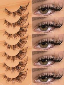 7 Pairs Of Natural Cat Eye False Eyelashes Transparent False Eyelashes Cat Eye Effect Light False Eyelashes Fox Eyelashes Eye Tail Extension Full Piece Soft Natural Realistic False Eyelashes - Lông mi  mắt mèo - Xem 1