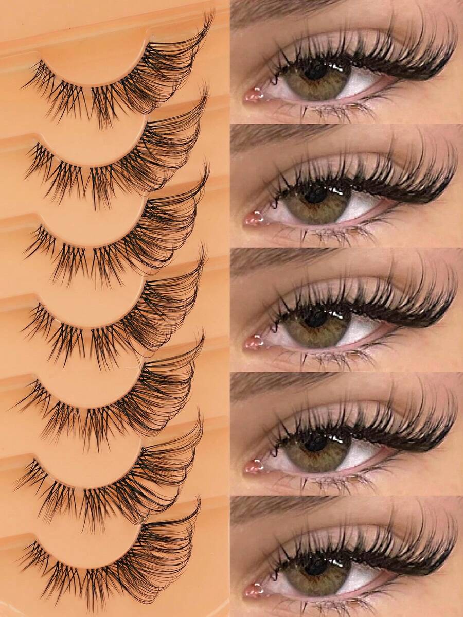 7 Pairs Of Natural Cat Eye False Eyelashes Transparent False Eyelashes Cat Eye Effect Light False Eyelashes Fox Eyelashes Eye Tail Extension Full Piece Soft Natural Realistic False Eyelashes - Lông mi  mắt mèo - Xem 1