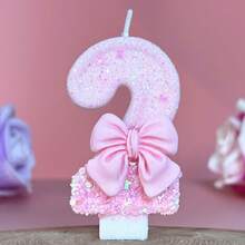 1 件数字形状蜡烛，0-9 数字蜡烛，浪漫派对首选数字蜡烛，用于生日蛋糕装饰，节日和周年纪念派对蛋糕数字蜡烛，闪亮数字设计 - 漸層粉領結 - 查看 21