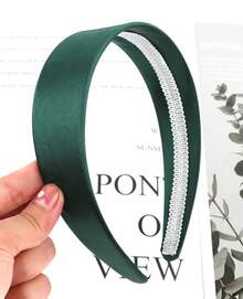 Wecoe Brown Satin Headband Women 1.6 Inch Wide Silk Headband Non Slip Fashion Neutral Colors Plain Hair Band DIY Holiday Hair Accessories For Women Girls Diademas Para Mujer Gifts - 墨綠色 - 查看 7