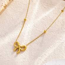 4pcs Stainless Steel Gold Plated Princess Bow Jewelry Set - Necklace, Bracelet, Earrings 3-Piece Set, Elegant & Versatile Accessories Suitable For Women Daily Commute Wear