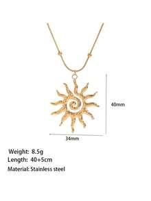 New Stainless Steel Necklace With Sun Pendant, Fashion Design, Delicate Luxury, High-Quality Jewelry, Suitable For Daily Wear - Yellow Gold - View 9