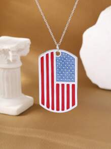 1pc American Flag Color Oil Drop Pendant Necklace, High-End Design Elegant Style, Women Fashion Jewelry