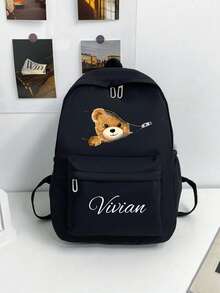 1 可定制新款可爱卡哇伊简约卡通拉链小熊印花背包，适合返校季。尼龙材质双拉链轻便大容量可折叠包，非常适合上学、日常旅行、购物