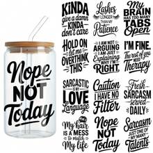 ELEWINS 12 ورقة من أغلفة الأكواب UV DTF لأكواب 16 أونصة - أغلفة أكواب معزولة بكلمات مضحكة مقاومة للخدش والتلف الدائم للزجاج والأكواب - تحويلات UV DTF سهلة الإزالة للأسطح الملساء