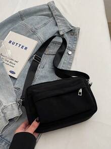 Túi đeo vai vuông tối giản, màu đen trơn, dây đeo có thể điều chỉnh, kiểu đeo chéo. - màu đen - Xem 2