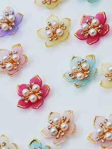 10/30pcs 25mm Gold-Rimmed Rhinestone 5-Petal Flowers For DIY Jewelry, Shoes, Clothing, Bags, Crafts, Gifts - Color Mixing - View 7