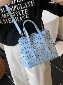 2 piezas Diseño de corte hueco con bolsillo interno Bolso de hombro/cruzado/de mano de moda - Azul - Ver 2