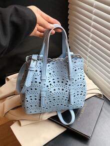 2 piezas Diseño de corte hueco con bolsillo interno Bolso de hombro/cruzado/de mano de moda - Azul - Ver 1