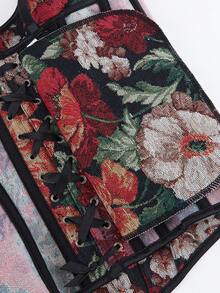 花卉印花紧身胸衣上衣，可调节肩带，塑身紧腰短款上衣，适合女士，适合派对和晚装 - 彩色 - 查看 6