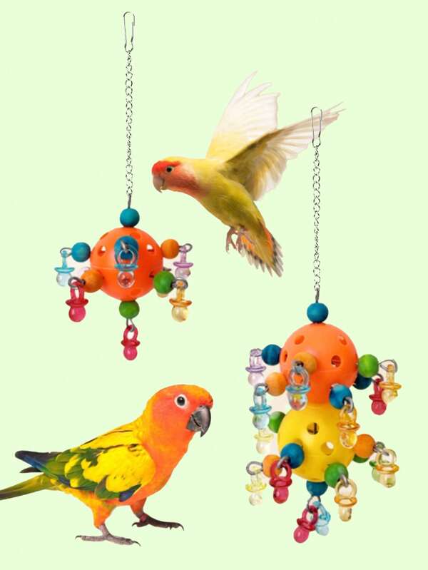 1pc Colorful Parrot Hanging Balls With Holes, For Bird Entertainment Chewing, Educational Bird Supplies, Cage Accessory, Parrot Toy (All Accessory Colors Randomly Assembled)