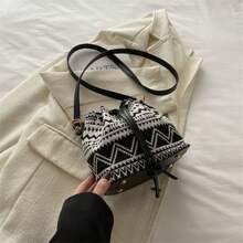 Bolso balde lindo para damas, bolso de mano pequeño y lindo con flores, billetera con flores, mini bolso estético bohemio con bordado, bolso de cordón tipo cubeta con punto de aguja, bolso cruzado mini
