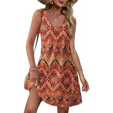 OFEEFAN Womens Summer Dresses 2025 V Neck Sleeveless Sundresses With Pockets Beach Vacation Clothes Floral/Plain - 花卉 04 - 查看 1