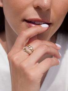 Ewell Stylish 925 Sterling Silver 18k Gold Plated Unique Two Toned Zirconia Buckle Rings For Women Daily Wear - 彩色 - 查看 4