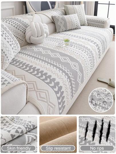 1 pieza Alfombrilla bohemia fresca para sofá de frijol, cojín de asiento de verano fresco, funda antideslizante con respaldo, toalla resistente a arañazos de gato, apta para sofás en forma de L y sofás de 1/2/3/4 asientos