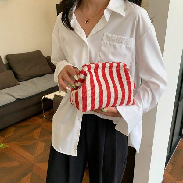 Striped Color-Blocking Clutch Bag, Suitable For Women's Daily Use