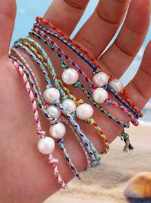 1 pieza Pulsera trenzada con perla de agua dulce irregular, elegante y sencilla, de estilo bohemio, para mujer, hermana, pareja, regalo de graduación, adecuada para uso diario, deportes, commute, citas, fiestas, vacaciones de verano en la playa