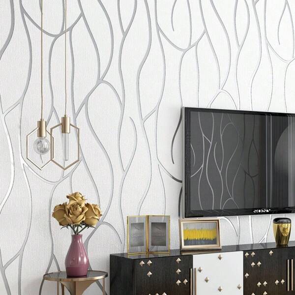 1 Roll Geometric Line Pattern Modern Minimalist Wallpaper, Flocked Texture, Non-Woven Material, Suitable For Home Living Room Bedroom Decoration Wall Paper Wall Stickers Wall Decor Wall Sticker