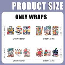 ELEWINS 12 ورقة من أغلفة الأكواب UV DTF لأكواب العزل 16 أونصة - أغلفة أكواب لتقدير المعلمين مقاومة للخدش والتحويلات الدائمة للزجاج والأكواب - تحويلات UV DTF سهلة الإزالة للأسطح الملساء