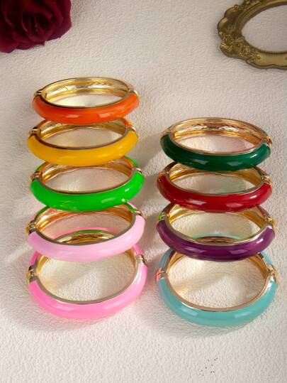 1 pezzo Braccialetto bangle elastico ellittico colorato con effetto goccia di ispirazione europea e americana, adatto per uso quotidiano e per feste