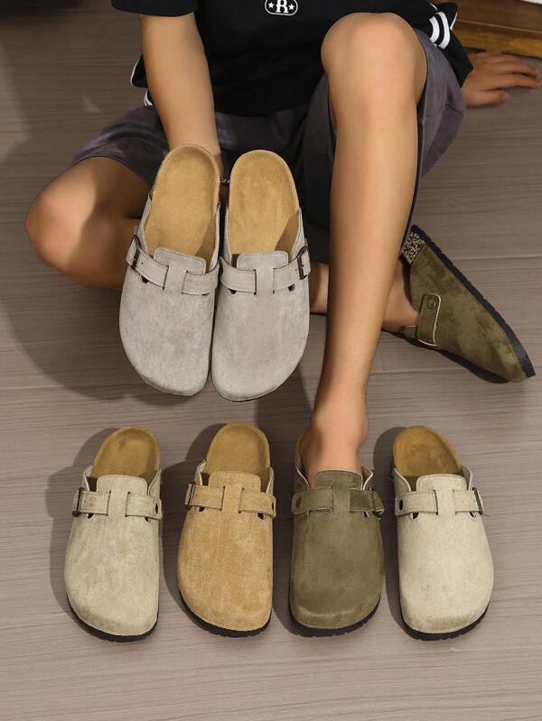 Unisex Casual Solid Color PU Leather Adjustable Strap Comfortable Slip-On Slippers, Suitable For Indoor/Outdoor Wear, Street, Home, Ideal Gift For Spring/Autumn