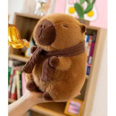 1 Cute Scarfed Capybara Doll, A Funny Animal Plush Toy, An Adorable Capybara Stuffed Animal-Perfect As A Holiday Or Birthday Gift. This Realistic Plush Toy Is Suitable For Both Boys And Girls, Making It An Ideal Birthday Present For Friends.