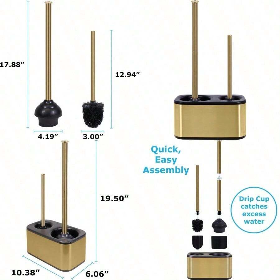 Toilet Brush And Plunger Set With Holder Sleek Minimalist Modern Gold Bathroom Accessories Toilet Plunger And Toilet Bowl Brush Combo - Gold - View 1