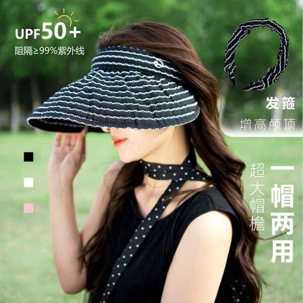 Chapeau d'été pliant rayé à la française pour femmes, polyvalent en tant que bandeau, chapeau de soleil aéré anti-UV, design rayé et bohème