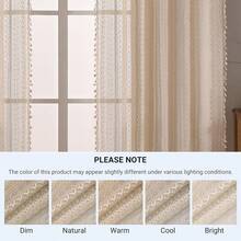Boho Curtains 2 Panels,Lace Curtains 63 Inch Length Rod Pocket Semi Sheer Privacy Cute Tassel Crochet Cotton Drapes Vintage Rustic Farmhouse Curtain Panels For Bedroom Living Room Dining,Beige - 米色 - 查看 9