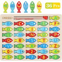 Magnetic Wooden Fishing Game For Toddlers,  Fish Catching Counting Games Puzzle With Numbers And Letters, Preschool Learning ABC Math Educational Toys 3 4 5 Years Old Girl Boy Kids