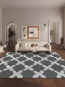 1pc Luxurious Retro Pattern Print Carpet, 1100g High-Density Faux Cashmere + TPR Washable Bottom, 0.6cm Thick, Classic Vintage Minimalist Elements, Soft Plush Area Rug, Suitable For Outdoor, Entrance, Living Room, Bedroom, Laundry Room, Bathroom, Machine Washable All-Season Large Size Mat, Home Decor