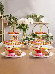 1 套简易三层纸杯蛋糕架、圆形塑料分层托盘、纸杯蛋糕塔、白色塑料纸杯蛋糕托、婚礼甜点桌装饰、派对装饰、复古桌面展示架、适用于生日、婚礼派对装饰、纸杯蛋糕层、水果甜点架