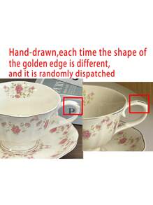 1set (1 Cup + 1 Saucer) Vintage Floral Ceramic Coffee Cup And Saucer Set, Hand-Painted Pink Flower Latte Mug For Office, Home, Afternoon Tea, Gifts Back To School