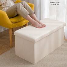 1pc Foldable Linen Storage Ottoman, Large Capacity, Suitable For Shoe Changing Or Sofa Bench, Multi-Functional Storage Stool