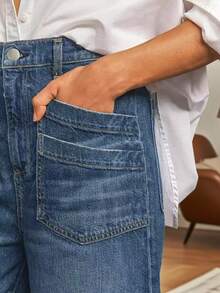 Women's Casual Elegant Wide Leg 7/8 Length Jeans, Fashionable Diamond Pockets