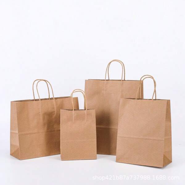 5pcs Brown Paper Bags With Handles, Mixed Sizes, Bulk Kraft Paper Gift Bags For Business, Shopping, Retail, Merchandise Bags, Multiple Sizes