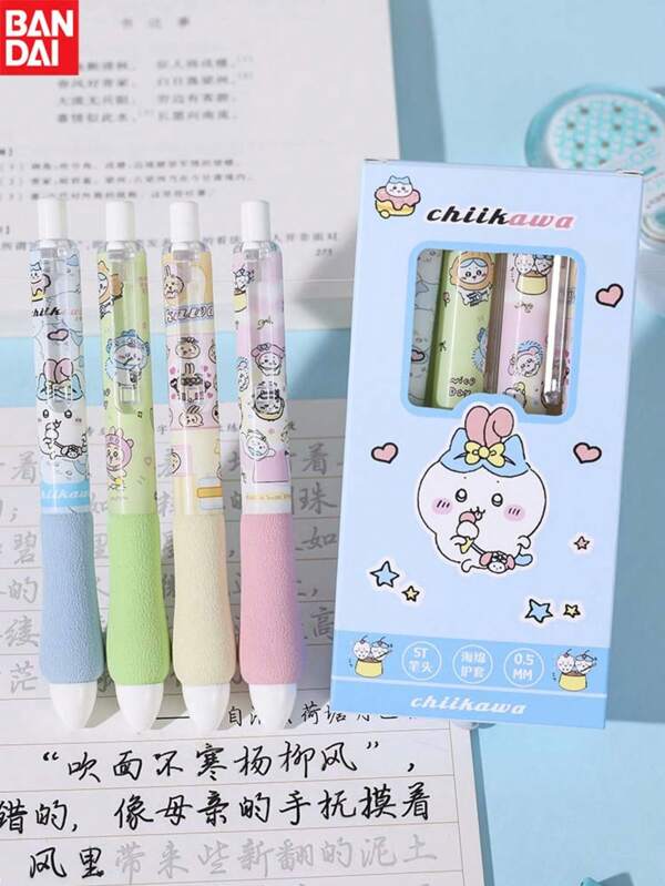 bandai 1pc/4pcs Bandai, Cute Neutral Pen, Medium Point, Quick Drying, Made Of Plastic, Comes With Pocket Clip, 0.5mm Black Student Pen, Cartoon Ballpoint Pen, Cute Appearance, Smooth Writing, Continuous Ink, Perfect For Returning Students, Writing, Office, Teachers, Signature, Perfect Party Gift&Birthday Surprise Gift, Ideal For Christmas, Halloween, Thanksgiving Gifts.