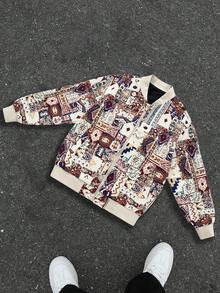 Men's All-Over Print Zipper Pocket Casual Colorful Graphic Long Sleeve Baseball Collar Jacket,Fall Clothes Men ,Varsity Cropped Jacket Men,For Going Out Street Wear, For Friends, Husband, Boyfriend Gifts