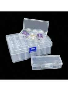 11格1套DIY串珠水钻彩绘工艺品透明塑料收纳盒，艺术刺绣长方形描述，多功能便携式珠宝配件展示盒，零件工具小物件分类盒返校 - 透明的 - 查看 5