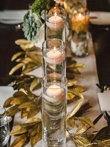 1pc, Glass Cylindrical Clear Candle Holder, Wedding Centerpiece Decoration, Easter And Thanksgiving Glass Cylindrical Vase For Wedding Centerpiece, Floating Candle Vase Flower Decoration, Wedding Ornaments, Ornament Candle Holder