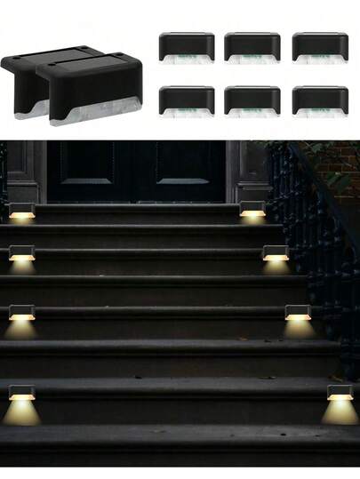 1 peça/4 peças de luzes de escada movidas a energia solar, luzes decorativas para corrimão, luz branca quente/fria, adequadas para decoração de pátios, escadas, jardins, caminhos, áreas externas, fazendas, acampamentos, festas, decoração de feriados