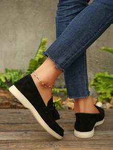 软底舒适一脚蹬乐福鞋平底鞋，新款女士休闲鞋 - 黑色 - 查看 6