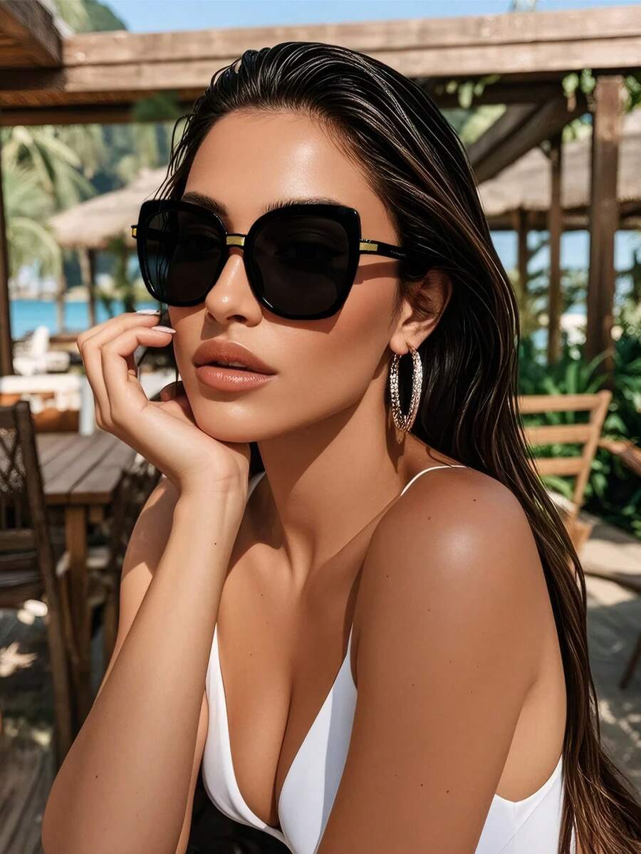 偏光太阳镜女复古大框猫眼塑料时尚太阳镜经典款装饰户外运动骑行眼镜旅游沙滩度假驾驶钓鱼夏季防紫外线太阳镜遮阳外出装户外沙滩海边度假礼物送给家人和朋友