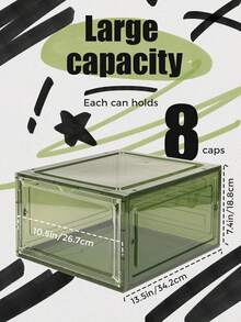 Caja organizadora paquete de 6 unidades, cajas apilables transparentes para almacenamiento y exhibición de gorras de béisbol con puerta magnética, cada una puede contener 8 gorras (Verde) - Verde_ - Ver 2