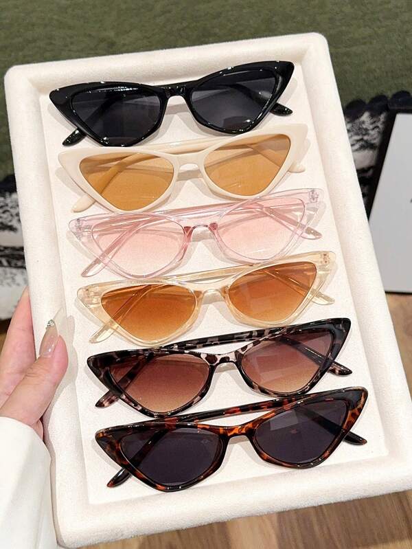 6pcs Cat Eye Small Frame Glasses, Multi-Color Matching Set, Made Of High-Quality PC Material, Lightweight & Portable, Suitable For Any Face Shape, Fashionable & As Gifts