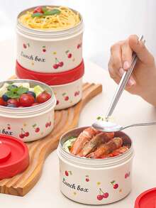 1 件/2 件/3 件/5 件可爱便携式保温便当盒套装，带保温午餐盒，4 个独立可堆叠午餐隔层，适合成人、学生、男士和女士，32 盎司/64 盎司（970 毫升/1940 毫升），樱桃红，1/2/4 层，学校用品 - 彩色 - 查看 8