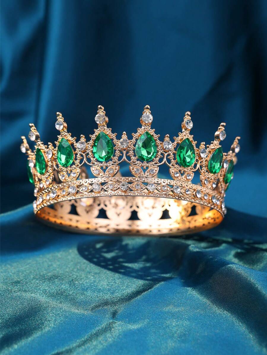 1pc Elegant Women Rhinestone Decor Crown Design Luxury Headband, For Decoration Royal Tiaras